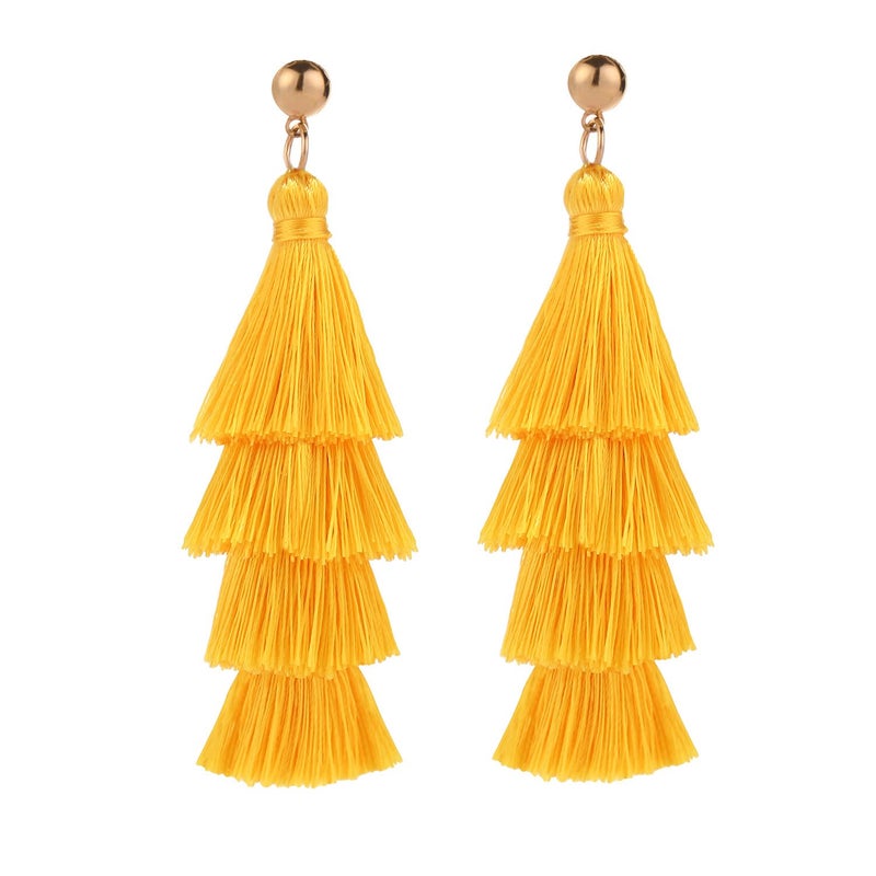 BaubleStar Fashion Tassel Dangle Earrings for Women Layered Long Bonita Tiered Yellow Thread Tassel Drop Statement Jewelry - Image 1